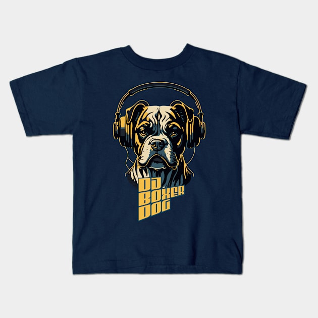 DJ Boxer Dog Kids T-Shirt by Karolus